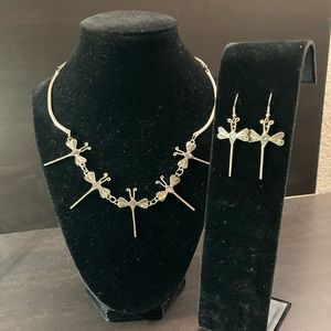Dragonfly Sterling Silver Inlay Necklace And Earring Set From Alpaca, Mexico